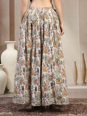 Multicolor floral printed cotton flared maxi skirt for women 3