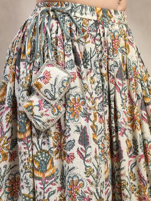 Multicolor floral printed cotton flared maxi skirt for women 4