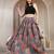 Blue floral printed cotton flared maxi skirt for women
