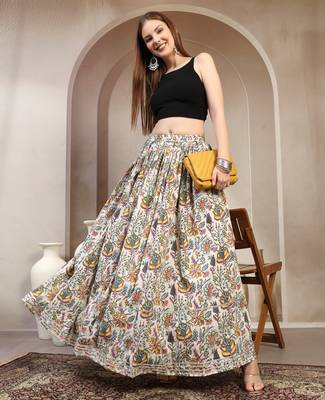 Multicolor floral printed cotton flared maxi skirt for women 5