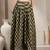 Green floral printed cotton flared maxi skirt for women