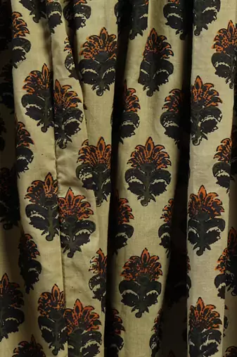 Green floral printed cotton flared maxi skirt for women