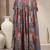 Blue floral printed cotton flared maxi skirt for women