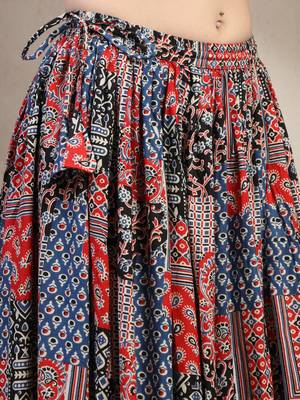 Blue floral printed cotton flared maxi skirt for women 4