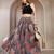 Blue floral printed cotton flared maxi skirt for women
