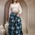 Sky-blue floral printed cotton flared maxi skirt for women