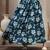 Sky-blue floral printed cotton flared maxi skirt for women