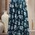 Sky-blue floral printed cotton flared maxi skirt for women