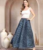 Multicolor floral printed cotton flared maxi skirt for women
