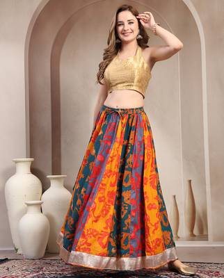 Multicolor color blocked cotton flared maxi skirt for women 1