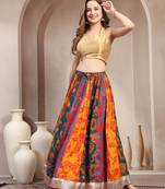 Multicolor color blocked cotton flared maxi skirt for women