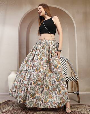 Multicolor floral printed cotton flared maxi skirt for women 1