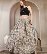 Multicolor floral printed cotton flared maxi skirt for women