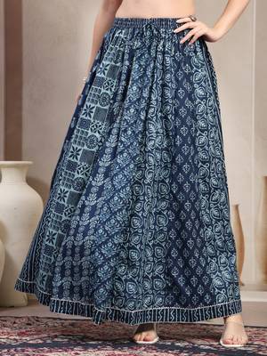 Multicolor floral printed cotton flared maxi skirt for women 2