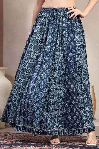 Multicolor floral printed cotton flared maxi skirt for women