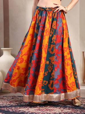 Multicolor color blocked cotton flared maxi skirt for women 2