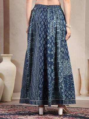 Multicolor floral printed cotton flared maxi skirt for women 3