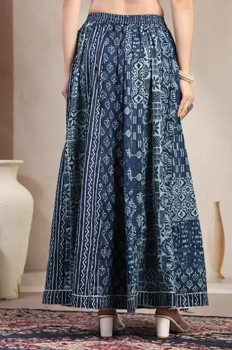 Multicolor floral printed cotton flared maxi skirt for women