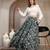 Blue floral printed cotton flared maxi skirt for women