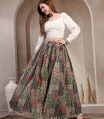 Multicolor floral printed cotton flared maxi skirt for women