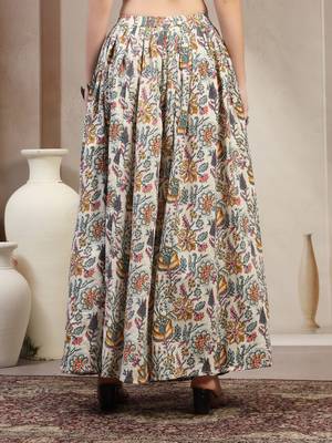 Multicolor floral printed cotton flared maxi skirt for women 3