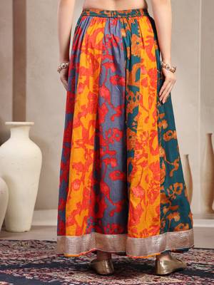 Multicolor color blocked cotton flared maxi skirt for women 3