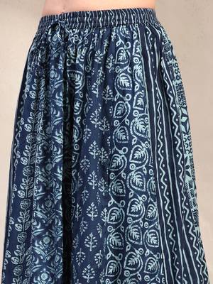 Multicolor floral printed cotton flared maxi skirt for women 4