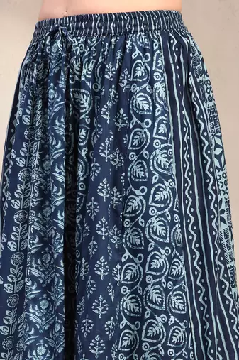Multicolor floral printed cotton flared maxi skirt for women
