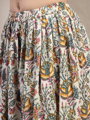 Multicolor floral printed cotton flared maxi skirt for women 4