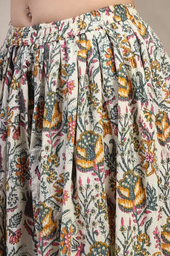 Multicolor floral printed cotton flared maxi skirt for women