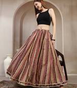Wine printed cotton flared maxi skirt for women