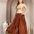 Brown printed cotton flared maxi skirt for women