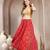 Red color blocked cotton flared maxi skirt for women