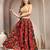 Green floral printed cotton flared maxi skirt for women