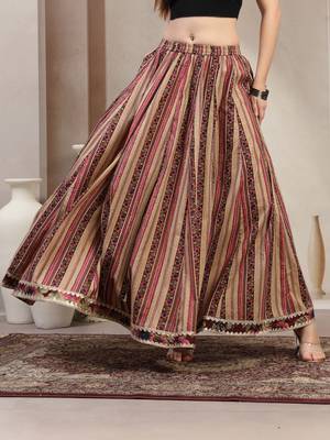 Wine printed cotton flared maxi skirt for women 2