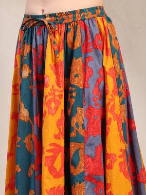 Multicolor color blocked cotton flared maxi skirt for women 4
