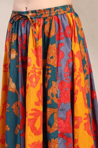 Multicolor color blocked cotton flared maxi skirt for women