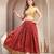 Red floral printed cotton flared maxi skirt for women