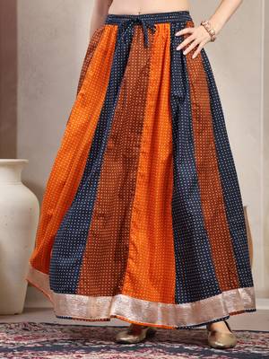 Blue color blocked cotton flared maxi skirt for women 2