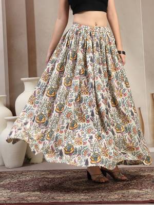 Multicolor floral printed cotton flared maxi skirt for women 5