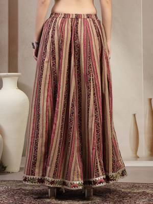 Wine printed cotton flared maxi skirt for women 3