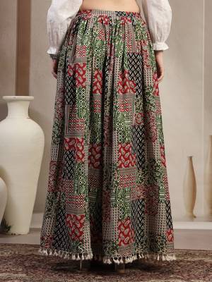 Multicolor floral printed cotton flared maxi skirt for women 3