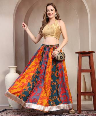 Multicolor color blocked cotton flared maxi skirt for women 5