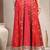 Red color blocked cotton flared maxi skirt for women