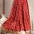 Red floral printed cotton flared maxi skirt for women