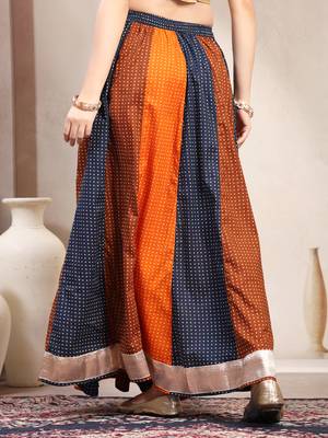 Blue color blocked cotton flared maxi skirt for women 3