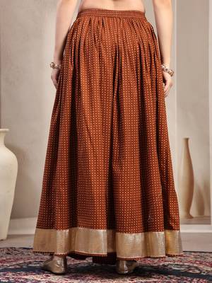 Brown printed cotton flared maxi skirt for women 3