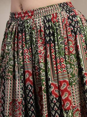 Multicolor floral printed cotton flared maxi skirt for women 4