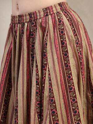 Wine printed cotton flared maxi skirt for women 4