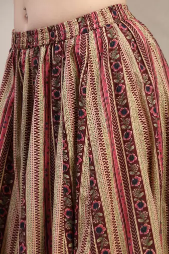 Wine printed cotton flared maxi skirt for women